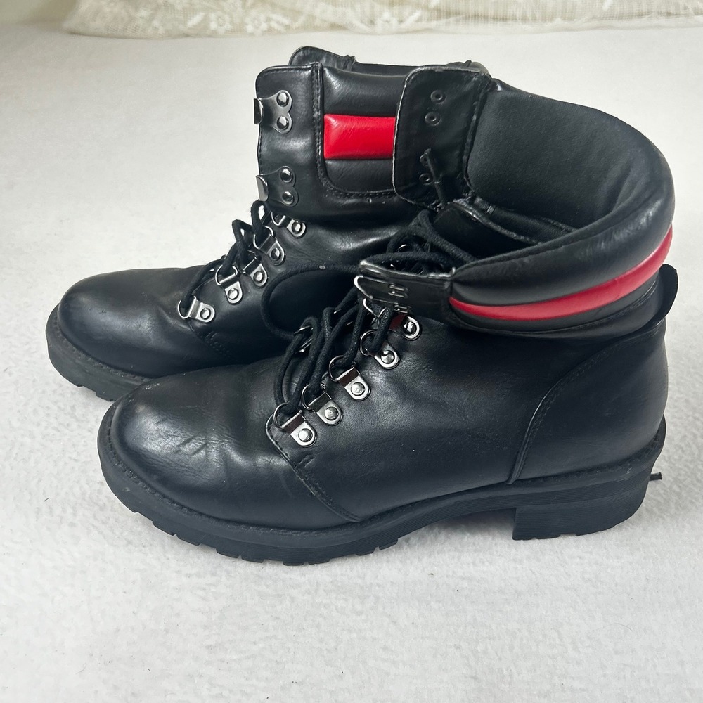 Lyza Womens Black Red Padded Collar Lace Up Lug Sole Combat Boots GS5436101MM 8M